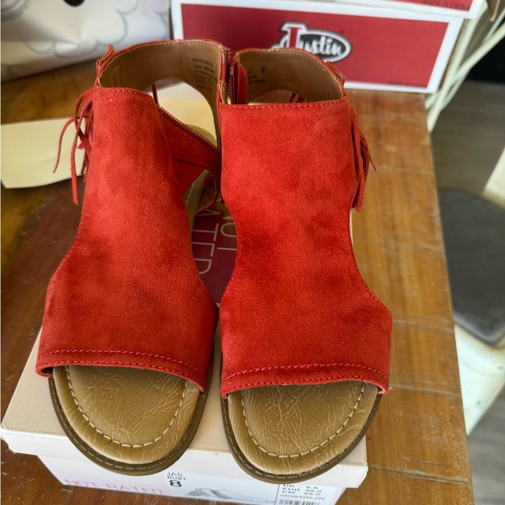 Not Rated Red Orange Suede Sandals